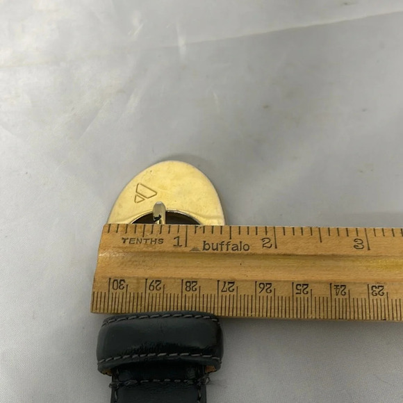 VINTAGE 90’s Liz Claiborne Fern Green Genuine Leather Belt Rubbed Gold Buckle M - Picture 9 of 11